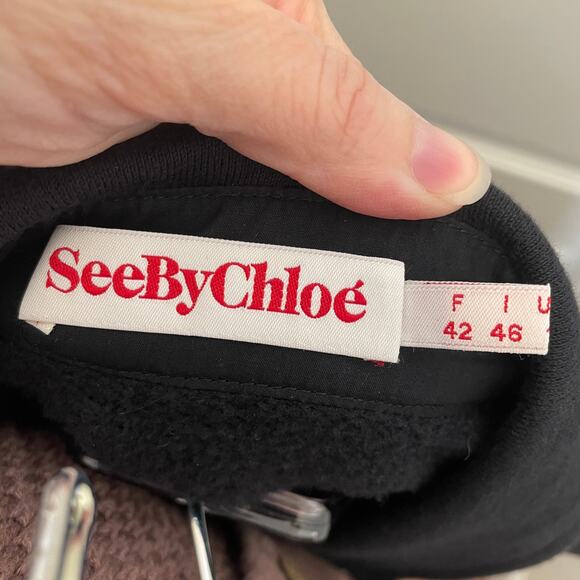 See by Chloe Tweed Shirt Dress Twofer Black Pink Green Wool Preppy w/ Pockets 10 - Picture 3 of 7